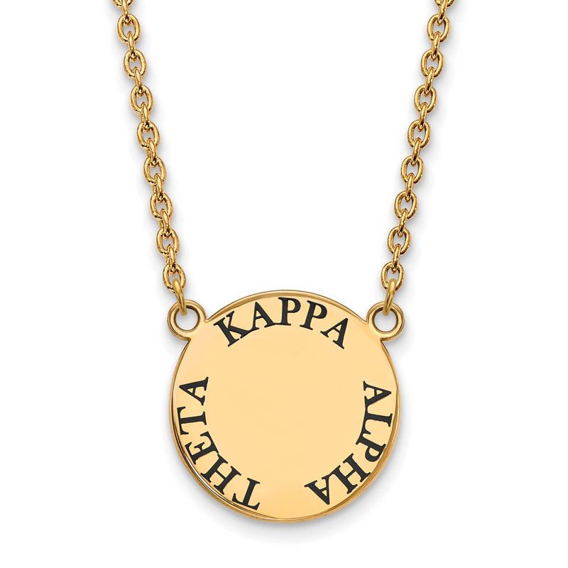 14k Plated Silver Kappa Alpha Theta Large Black Enamel Necklace